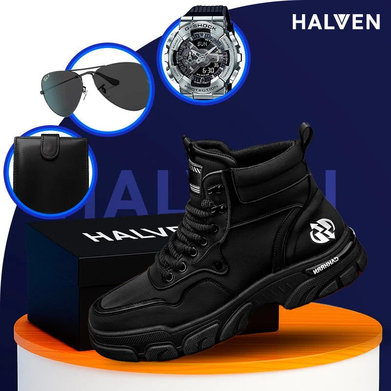 Bota Masculina Vallor em Couro Legítimo Ortopédica e Sola Antiderrapante +BRINDES: Relógio, Carteira e Óculos de Sol