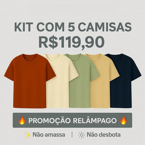 Kit com 5 Camisetas Texturizadas Malha Waffle Milano - Não amassa, não desbota e 0 transparência