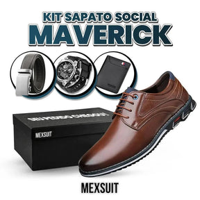 Kit Sapato Social Maverick de Couro Legítimo + 3 BRINDES: Cinto, Relógio e Carteira
