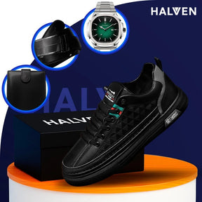 Tênis Casual Ortopédico Masculino Alvion em Couro e Sola Antiderrapante +BRINDES: Relógio, Cinto e Carteira